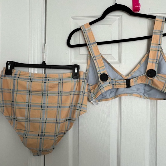 Orange Blue Plaid High Waisted Bikini Set - Picture 2 of 4
